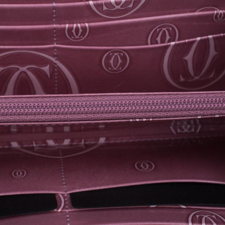 Pre Owned Cartier Pink Patent Leather Logo Continental Wallet