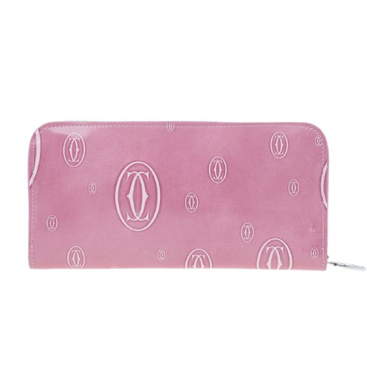 Pre Owned Cartier Pink Patent Leather Logo Continental Wallet