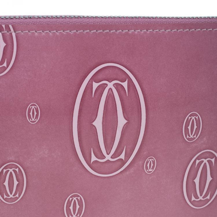 Pre Owned Cartier Pink Patent Leather Logo Continental Wallet