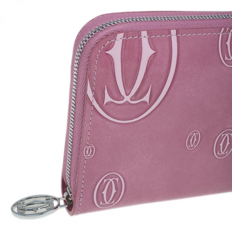 Pre Owned Cartier Pink Patent Leather Logo Continental Wallet