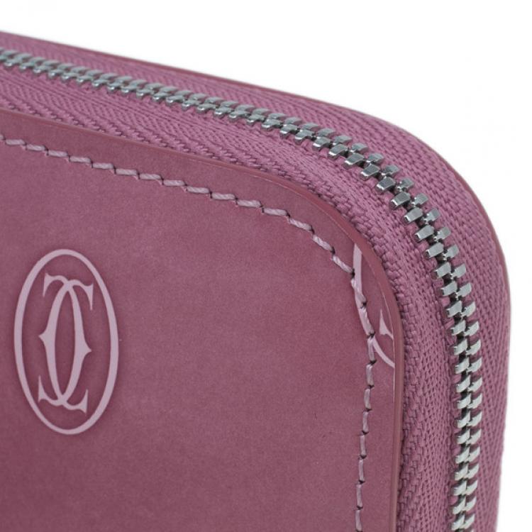 Pre Owned Cartier Pink Patent Leather Logo Continental Wallet