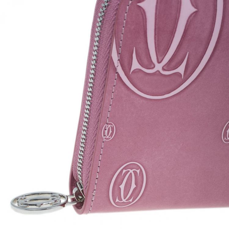 Pre Owned Cartier Pink Patent Leather Logo Continental Wallet