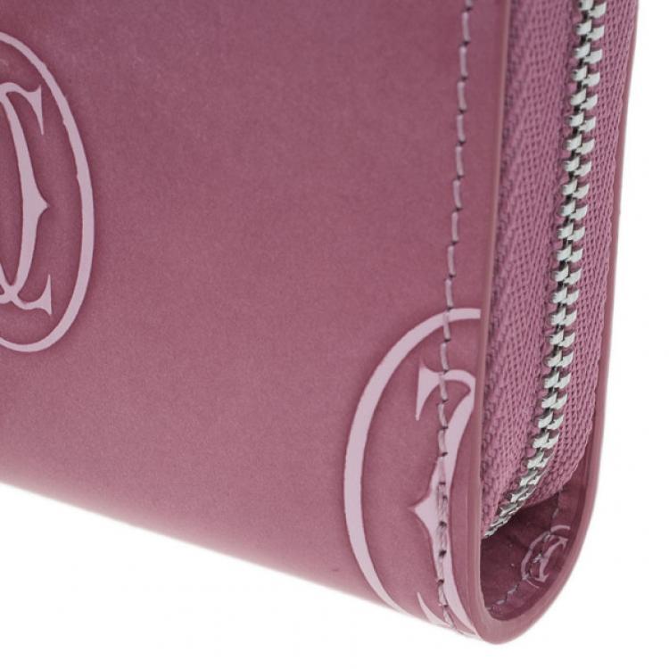 Pre Owned Cartier Pink Patent Leather Logo Continental Wallet