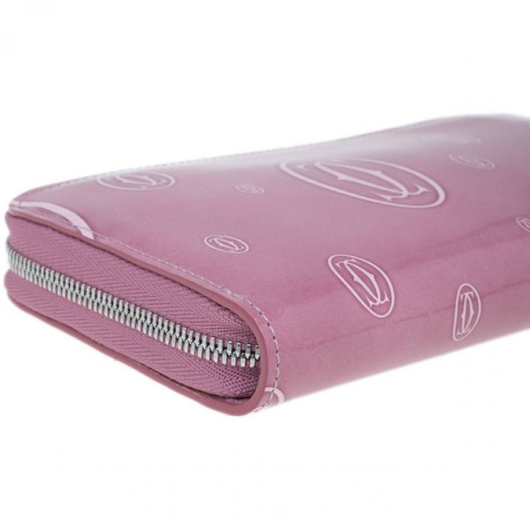 Pre Owned Cartier Pink Patent Leather Logo Continental Wallet