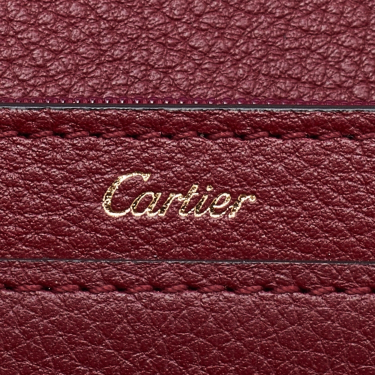 Pre Owned Cartier Red Leather C de Cartier Flap Compact Wallet