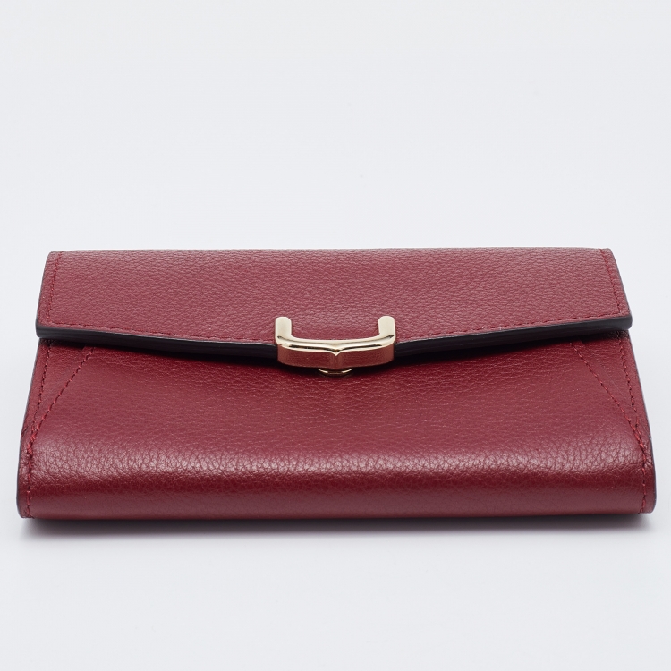 Pre Owned Cartier Red Leather C de Cartier Flap Compact Wallet