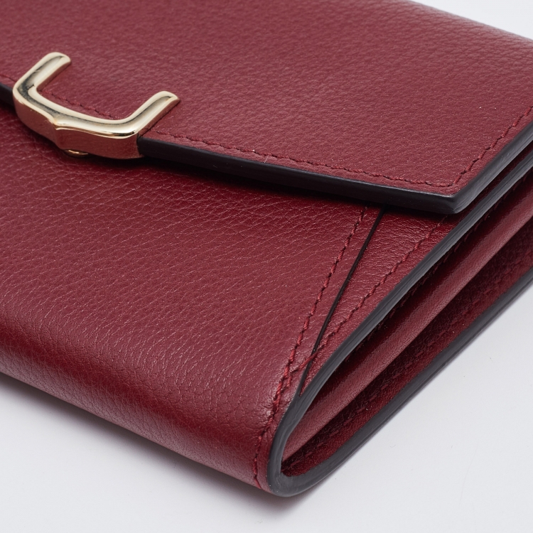 Pre Owned Cartier Red Leather C de Cartier Flap Compact Wallet