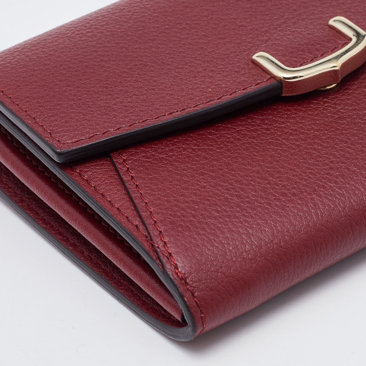 Pre Owned Cartier Red Leather C de Cartier Flap Compact Wallet