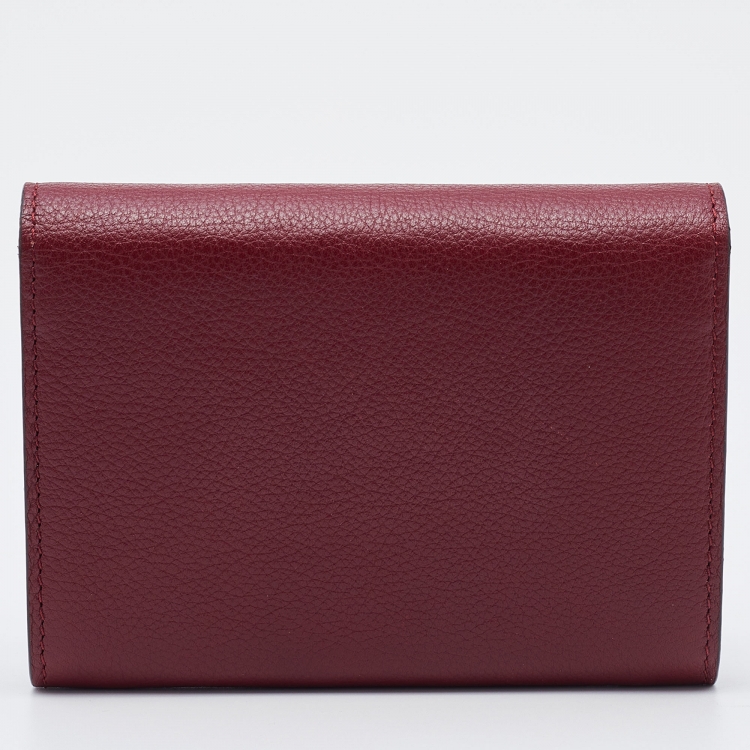 Pre Owned Cartier Red Leather C de Cartier Flap Compact Wallet
