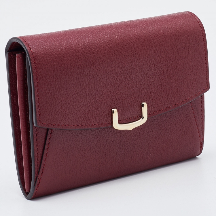 Pre Owned Cartier Red Leather C de Cartier Flap Compact Wallet