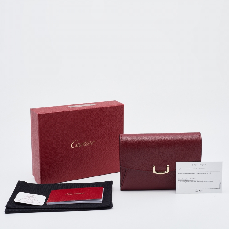 Pre Owned Cartier Red Leather C de Cartier Flap Compact Wallet