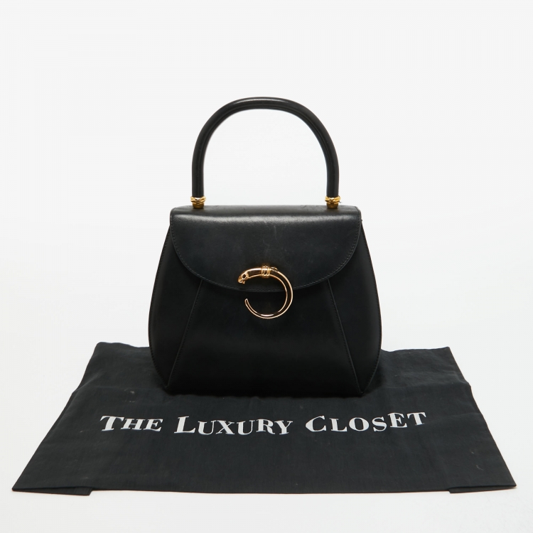 Pre Owned Cartier Black Leather Panthere Top Handle Bag