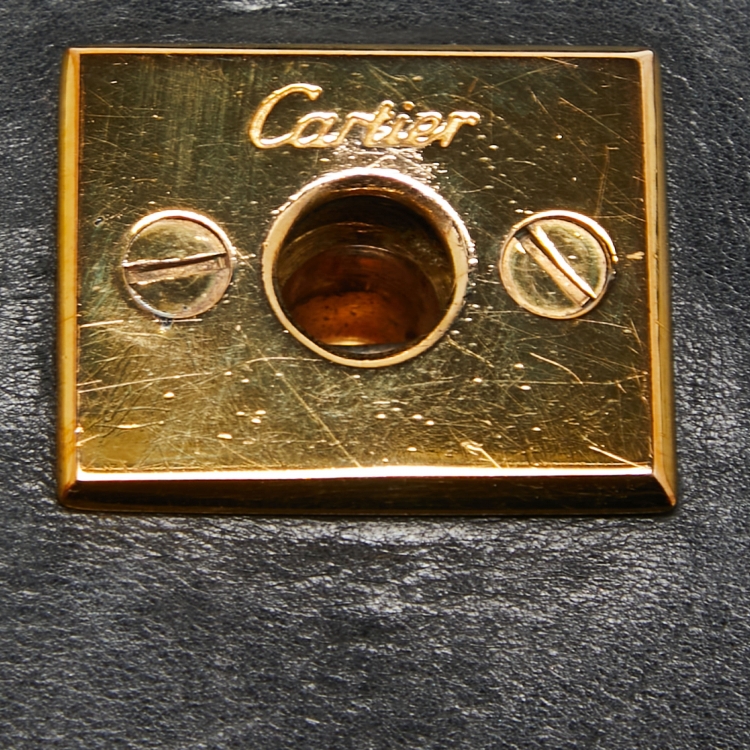 Pre Owned Cartier Black Leather Panthere Top Handle Bag