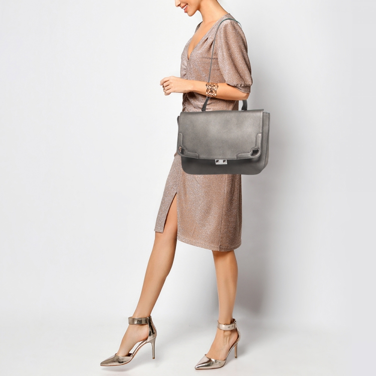 Pre Owned Cartier Metallic Leather Marcello Flap Top Handle Bag
