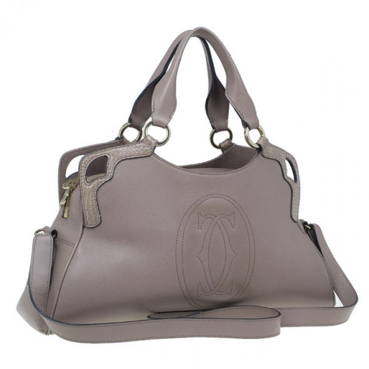 Pre Owned Cartier Beige Leather and Python Trim Small Marcello De Cartier Hobo