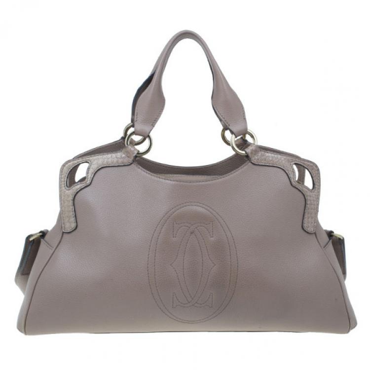Pre Owned Cartier Beige Leather and Python Trim Small Marcello De Cartier Hobo
