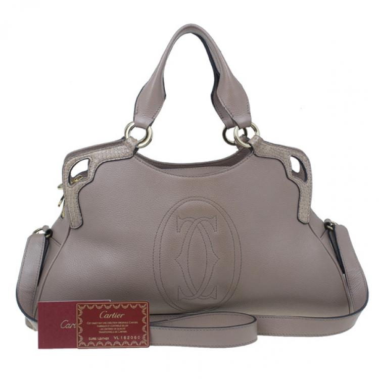 Pre Owned Cartier Beige Leather and Python Trim Small Marcello De Cartier Hobo