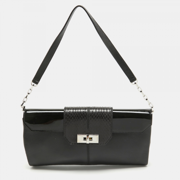 Pre Owned Cartier Black Leather and Snakeskin Classic Feminine Line Shoulder Bag