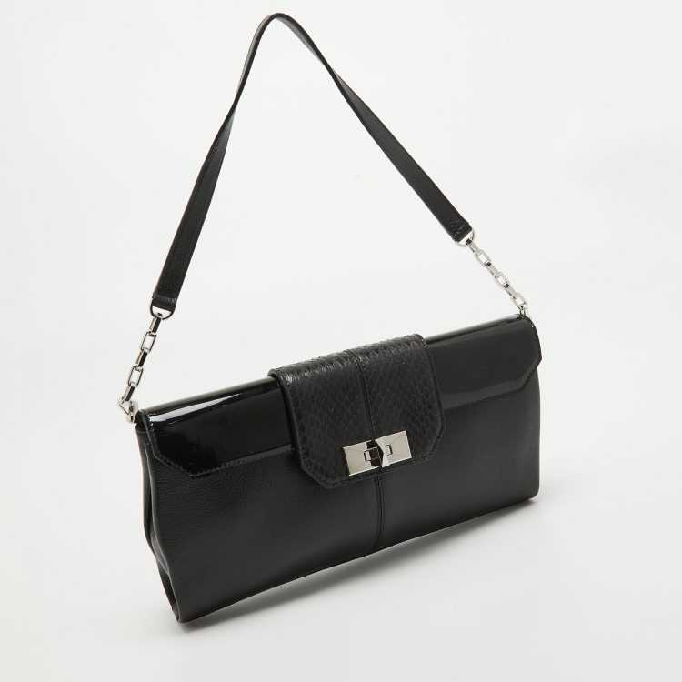 Pre Owned Cartier Black Leather and Snakeskin Classic Feminine Line Shoulder Bag