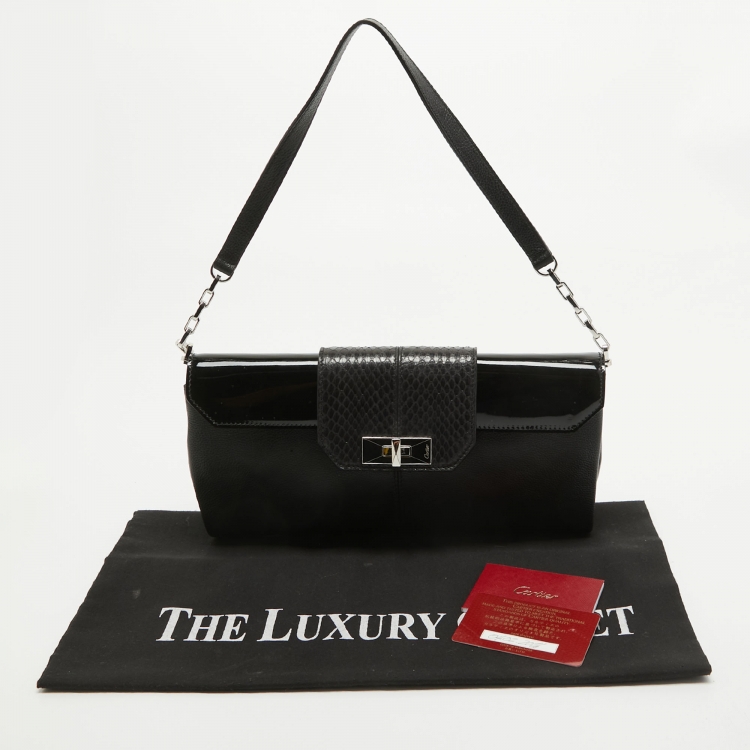 Pre Owned Cartier Black Leather and Snakeskin Classic Feminine Line Shoulder Bag