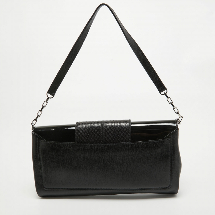 Pre Owned Cartier Black Leather and Snakeskin Classic Feminine Line Shoulder Bag