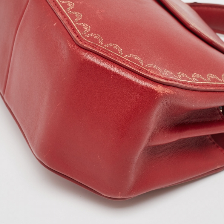 Pre Owned Cartier Red Leather Mini Guirlande De Cartier Top Handle Bag