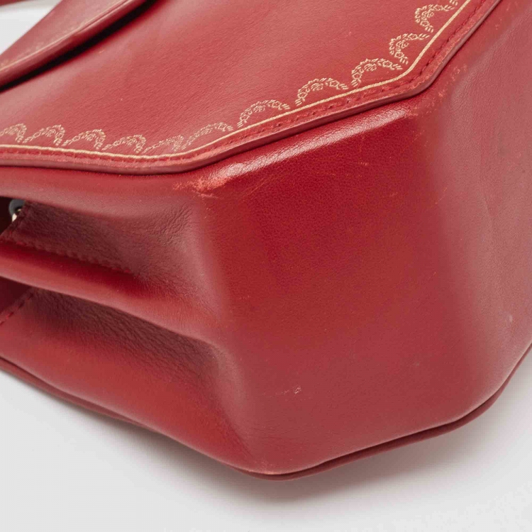 Pre Owned Cartier Red Leather Mini Guirlande De Cartier Top Handle Bag