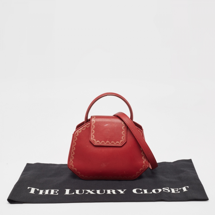 Pre Owned Cartier Red Leather Mini Guirlande De Cartier Top Handle Bag