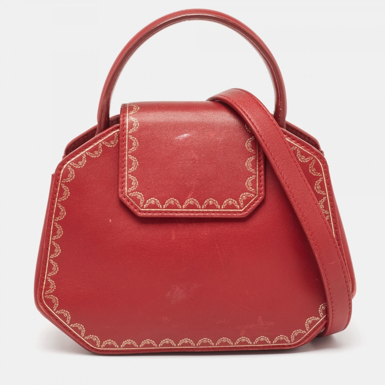 Pre Owned Cartier Red Leather Mini Guirlande De Cartier Top Handle Bag