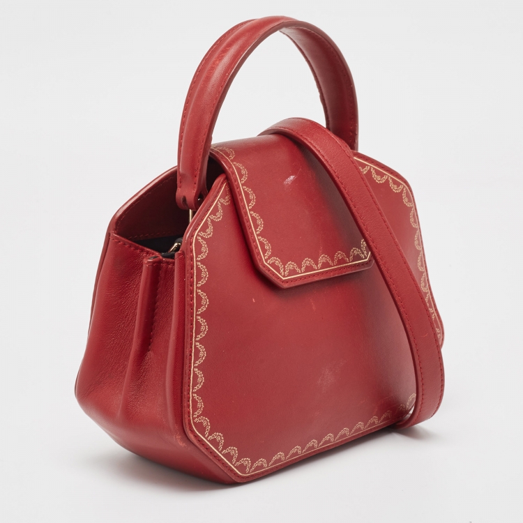 Pre Owned Cartier Red Leather Mini Guirlande De Cartier Top Handle Bag