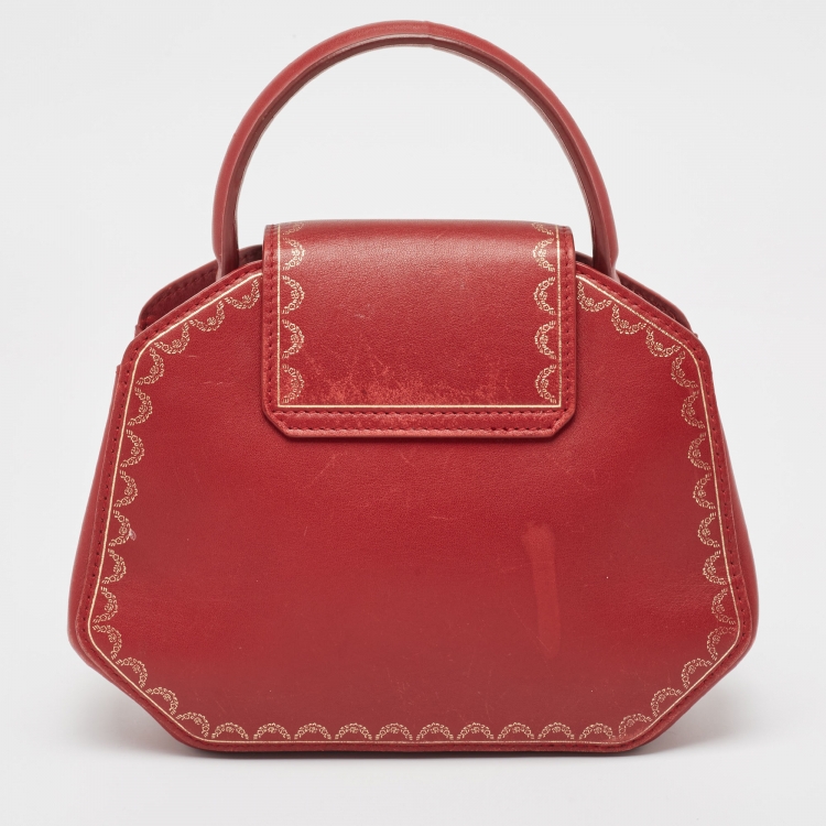 Pre Owned Cartier Red Leather Mini Guirlande De Cartier Top Handle Bag