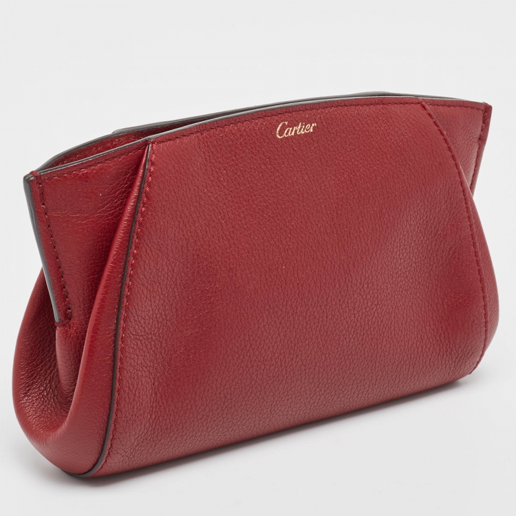 Pre Owned Cartier Burgundy Leather C De Cartier Clutch
