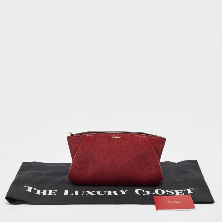 Pre Owned Cartier Burgundy Leather C De Cartier Clutch