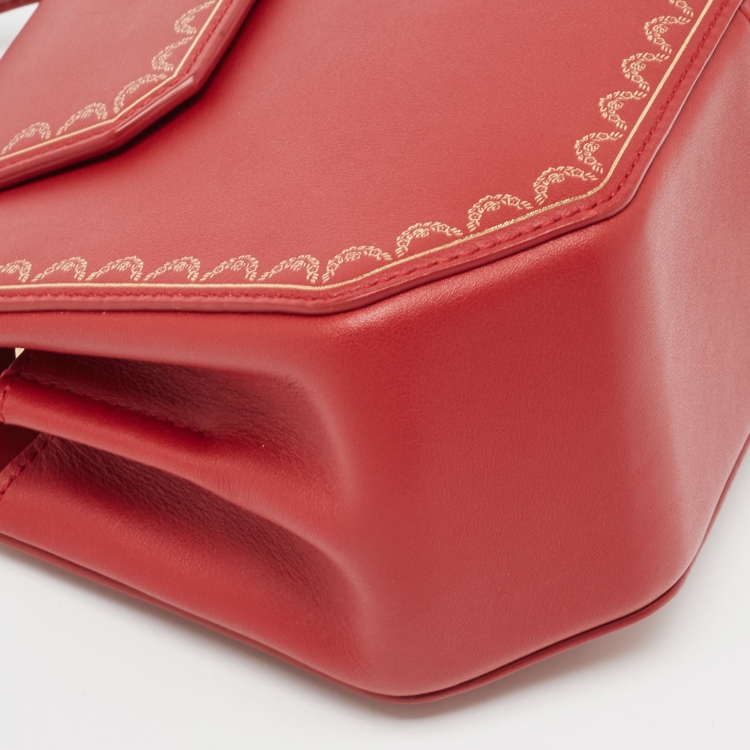 Pre Owned Cartier Red Leather Mini Guirlande De Cartier Top Handle Bag