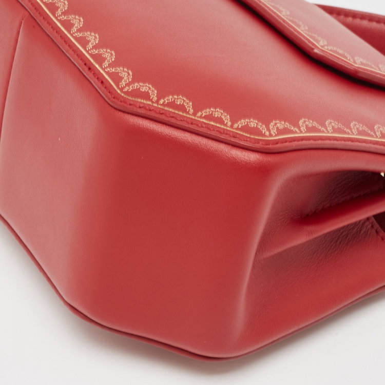 Pre Owned Cartier Red Leather Mini Guirlande De Cartier Top Handle Bag