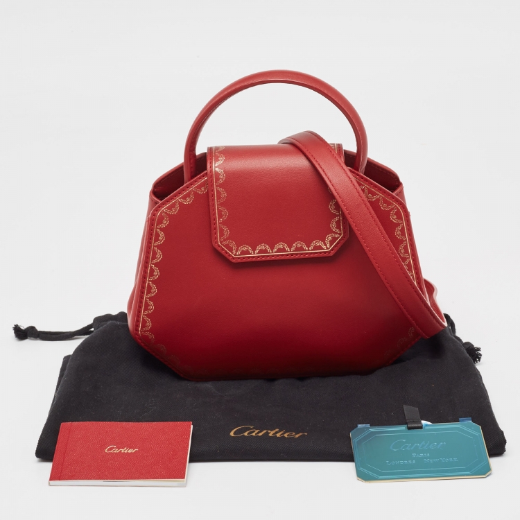 Pre Owned Cartier Red Leather Mini Guirlande De Cartier Top Handle Bag