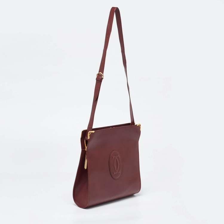 Pre Owned Cartier Maroon Leather Vintage Les Must de Cartier Shoulder Bag