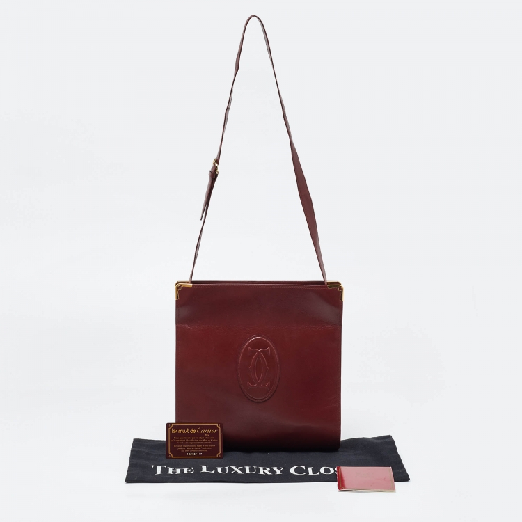 Pre Owned Cartier Maroon Leather Vintage Les Must de Cartier Shoulder Bag