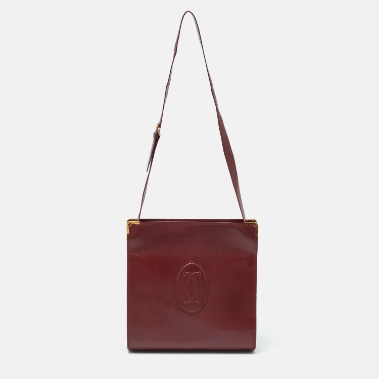 Pre Owned Cartier Maroon Leather Vintage Les Must de Cartier Shoulder Bag