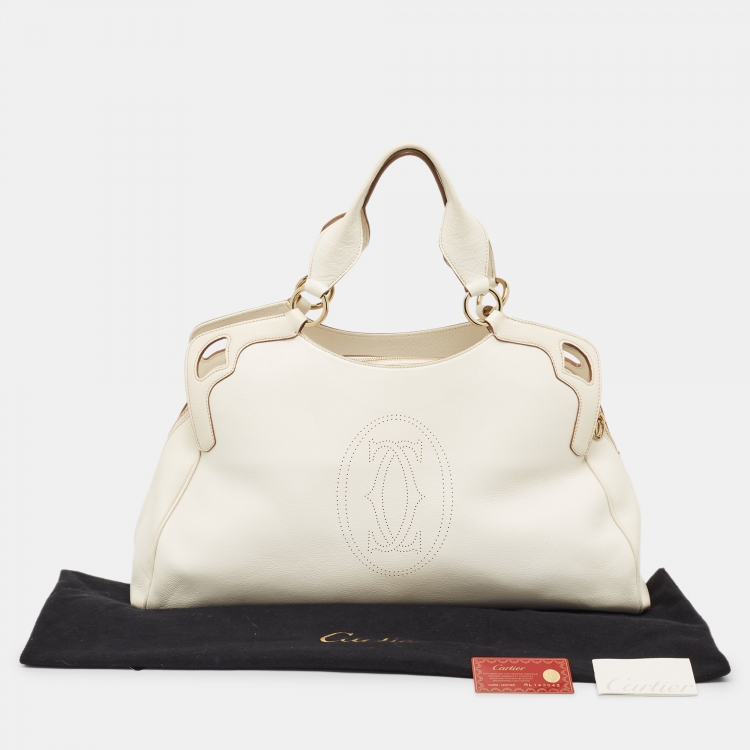 Pre Owned Cartier Off-White Leather Large Marcello de Cartier Bag
