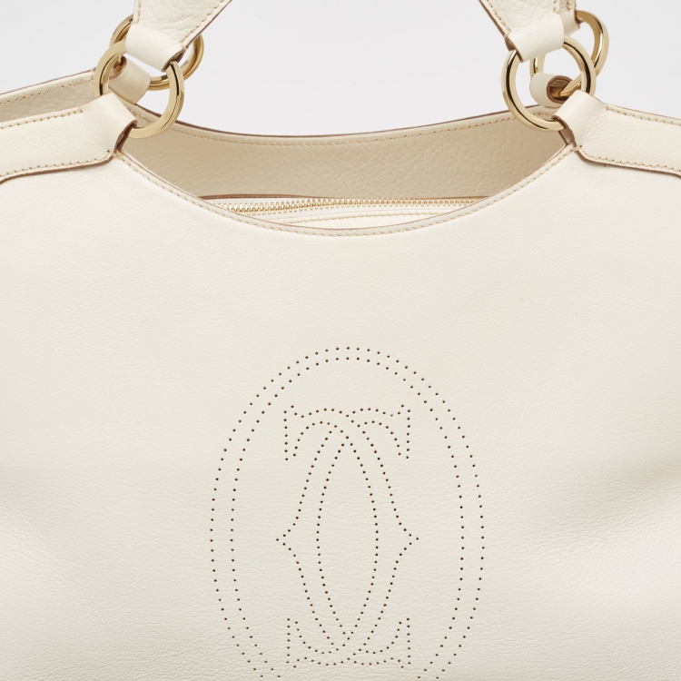 Pre Owned Cartier Off-White Leather Large Marcello de Cartier Bag