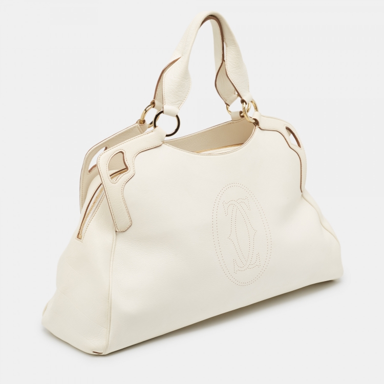 Pre Owned Cartier Off-White Leather Large Marcello de Cartier Bag