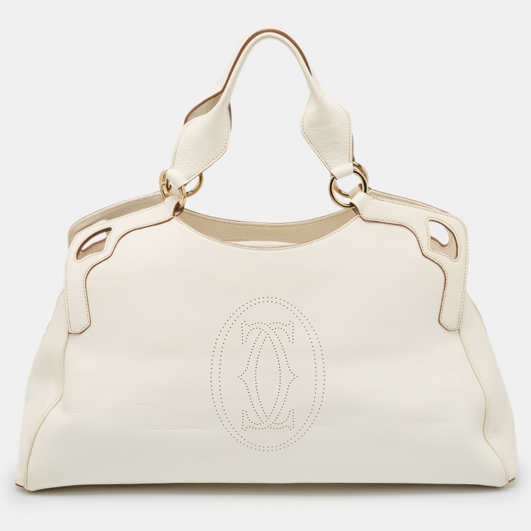 Pre Owned Cartier Off-White Leather Large Marcello de Cartier Bag