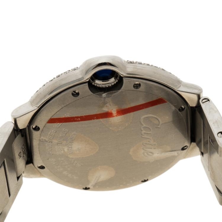 Pre Owned Cartier Grey Stainless Steel & Diamonds Ballon Bleu De Cartier Women's  Wristwatch 36 mm