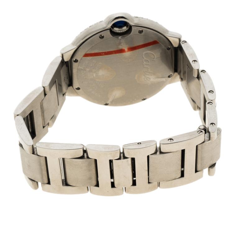 Pre Owned Cartier Grey Stainless Steel & Diamonds Ballon Bleu De Cartier Women's  Wristwatch 36 mm