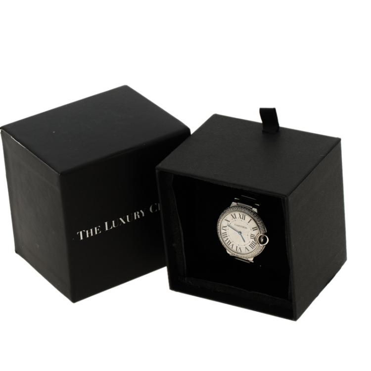 Pre Owned Cartier Grey Stainless Steel & Diamonds Ballon Bleu De Cartier Women's  Wristwatch 36 mm