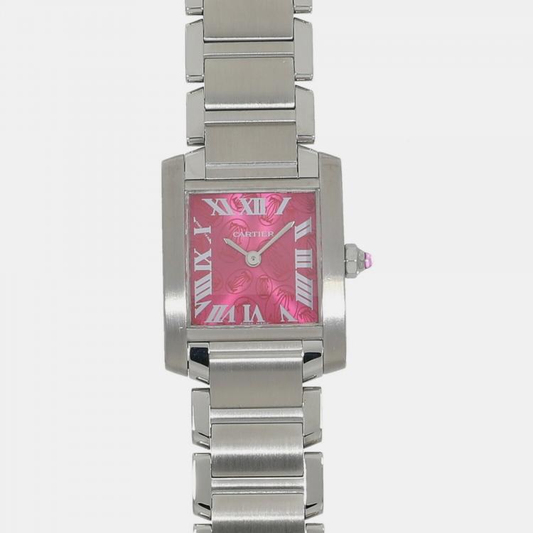 Pre Owned Cartier Pink Stainless Steel Tank Francaise W51030Q3 Quartz Women's Wristwatch 20 mm