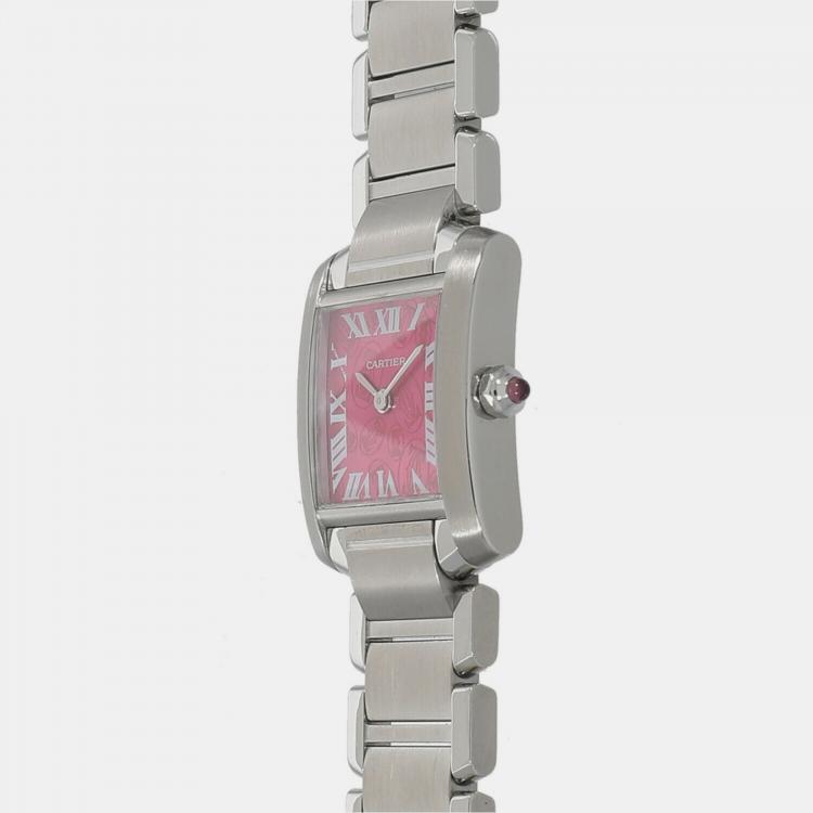 Pre Owned Cartier Pink Stainless Steel Tank Francaise W51030Q3 Quartz Women's Wristwatch 20 mm