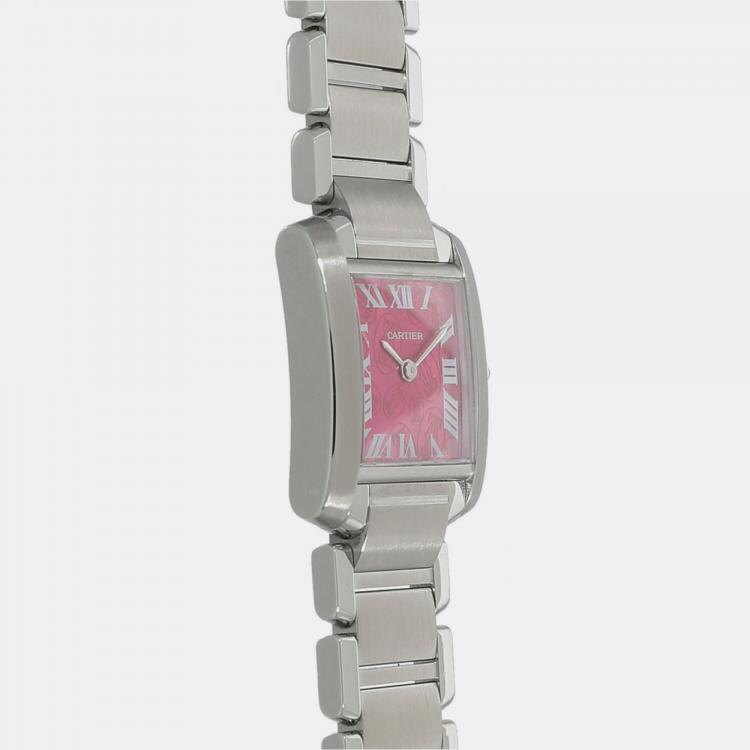 Pre Owned Cartier Pink Stainless Steel Tank Francaise W51030Q3 Quartz Women's Wristwatch 20 mm