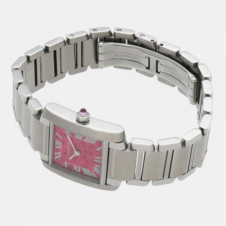 Pre Owned Cartier Pink Stainless Steel Tank Francaise W51030Q3 Quartz Women's Wristwatch 20 mm